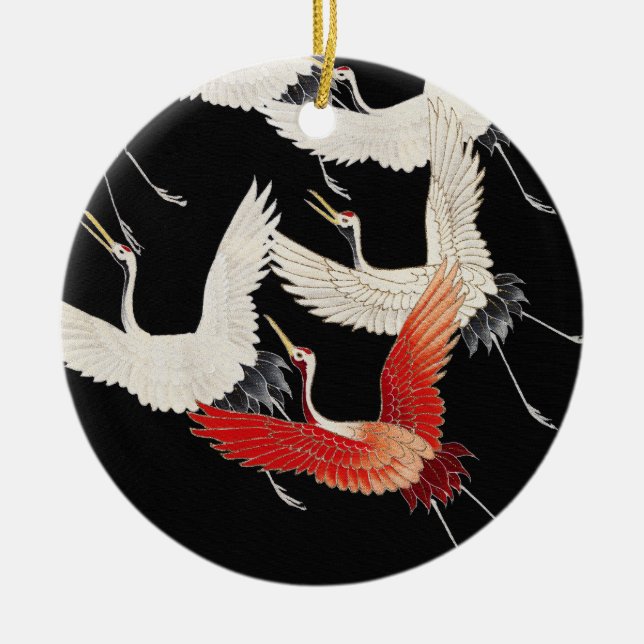 Décoration En Céramique Flying Cranes Japanese Bird Kimono Art (Devant)