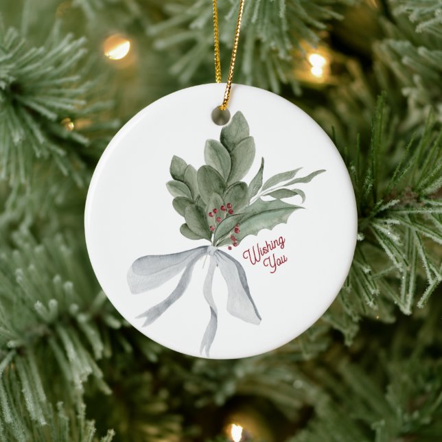 Décoration En Céramique Foliage de Noël aquarelle Personnalisé (Arbre)