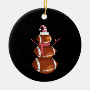 Décoration En Céramique Foot Rugby Snowman Christmas