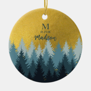 Décoration En Céramique Forêt Arbres Golden Paysage Baby Monogramme