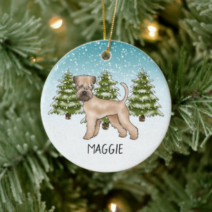 Décoration En Céramique Forêt d'hiver de neige de Terrier roux à revêtemen