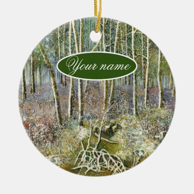 Décoration En Céramique forêt d'hiver peinture aquarelle (Devant)