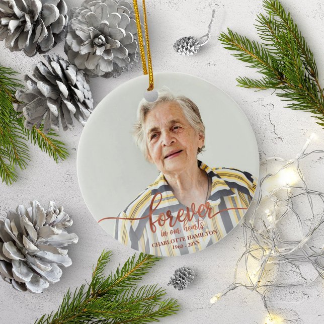 Décoration En Céramique Forever In Our Hearts Photo Memorial personnalisée (Créateur téléchargé)