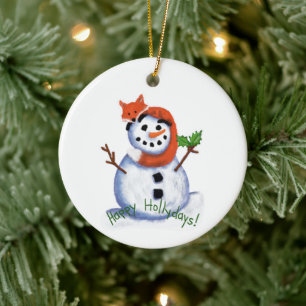 Décoration En Céramique Fox et Snowman Joyeux Hollydays !