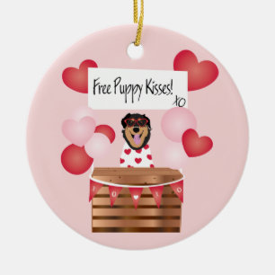 Décoration En Céramique Free Puppy Kisses Valentine Dog Red