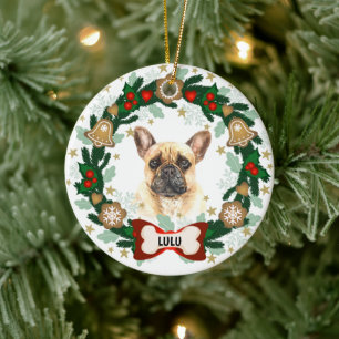 Décoration En Céramique French Buldog Christmas mignon Chien Cookie Wreath