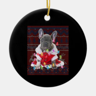 Décoration En Céramique French bulldog Christmas Lights Ugly Sweater Dog