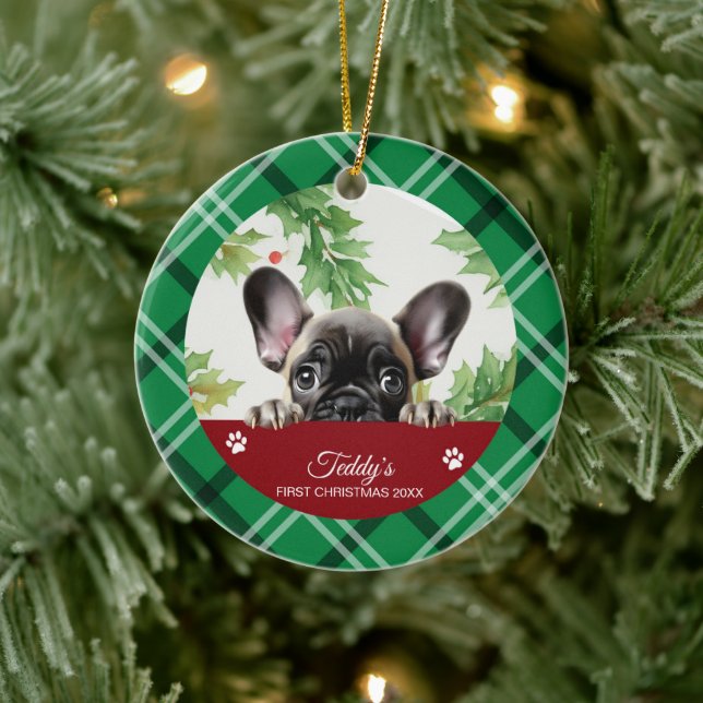 Décoration En Céramique French Bulldog Noël personnalisé pour la première  (Arbre)