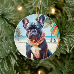 Décoration En Céramique French Bulldog sur la plage, cadeau d'été pour amo