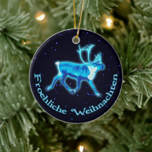 Décoration En Céramique Froehliche Weihnachten - Caribou bleu (rennes)
