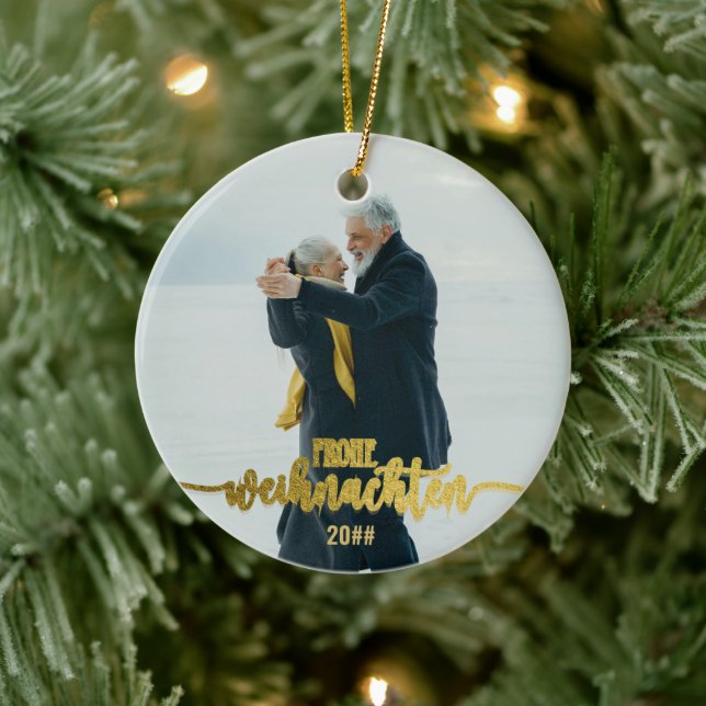 Décoration En Céramique Frohe Weihnachten German Christmas 2 Photo Collage (Arbre)