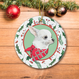 Décoration En Céramique Frontière blanche Chihuahua Chien Holly