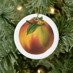 Décoration En Céramique Fruit vintage, Pêche biologique mûre à la feuille