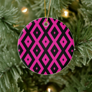 Décoration En Céramique Fuchsia et motif de diamants noirs