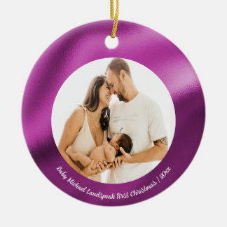 Décoration En Céramique Fuchsia Pink Foil, Bébé 1er Noël