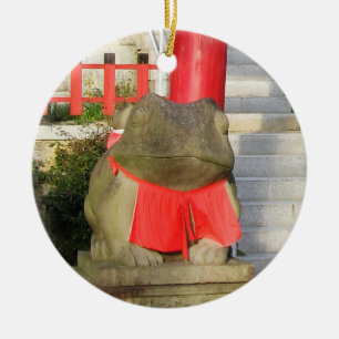 Décoration En Céramique Fuku Kaeru 福 か え る Fortune Frog avec Red Yodarekak