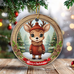 Décoration En Céramique Fun Rustic Pine Wood Fawn Gift Tag Unique Doe 🦌🎄