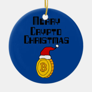 Décoration En Céramique Funky Joyeux Crypto Noël Bitcoin en chapeau de Sa