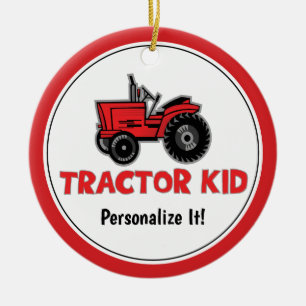 Décoration En Céramique Funky Tractor Kid Red Holiday Personnaliser