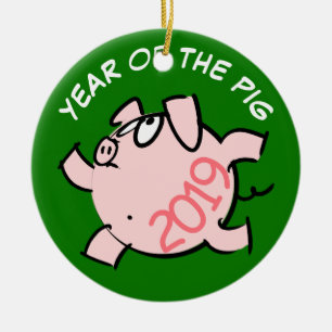 Décoration En Céramique Funny 6 Dessin Illustration Pig Année 2019 Round