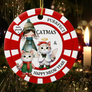 Décoration En Céramique Funny Cats Crazy Cat Lady Cute Christmas