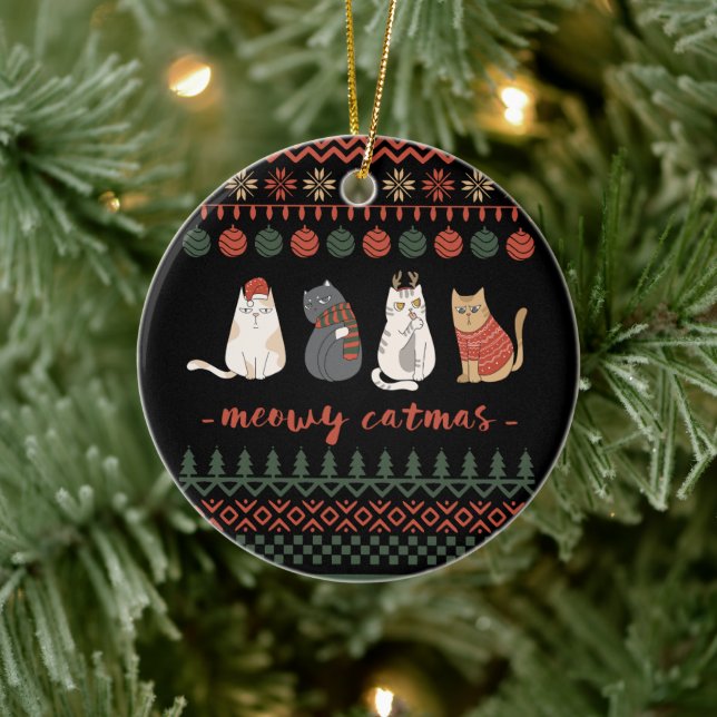 Décoration En Céramique Funny Chat jeu de Noël - Chat Noël (Arbre)