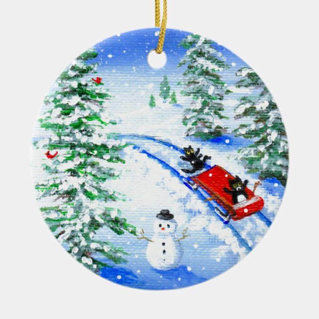 Décoration En Céramique Funny Christmas Black Cat Art Creationarts (Devant)