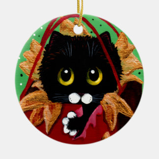 Décoration En Céramique Funny Christmas Black Cat Art Creationarts