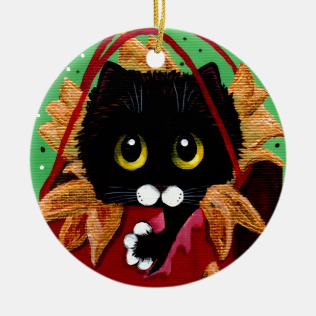 Décoration En Céramique Funny Christmas Black Cat Art Creationarts (Devant)