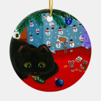 Décoration En Céramique Funny Christmas Black Cat Art Creationarts