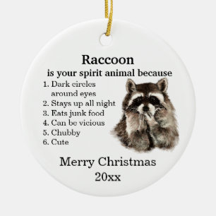 Décoration En Céramique Funny Raccoon Ton esprit Animal Noël Humour