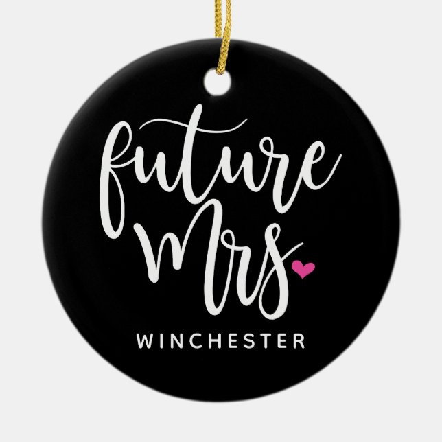 Décoration En Céramique Futur Mme (nom) en script blanc (Devant)