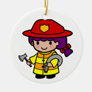 Décoration En Céramique Futur pompier Fille avec Ax et Hose