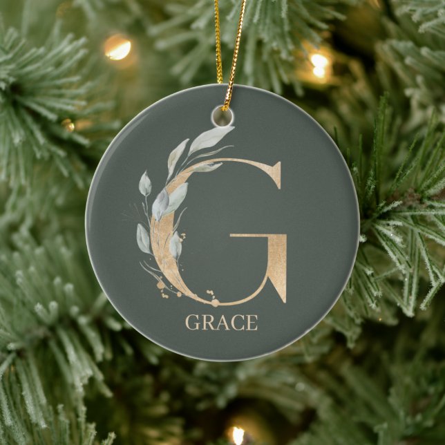 Décoration En Céramique G Monogramme Floral Personnalisé (Arbre)