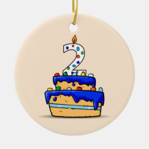 Décoration En Céramique Garçon 2e anniversaire, 2 sur le gâteau bleu doux