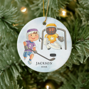 Décoration En Céramique Garçon de hockey Noël personnalisé