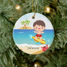 Garçon surfeur mignon Noël personnalisé