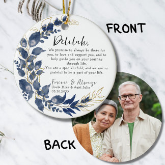 Décoration En Céramique Garde de Godparents - Baptême Feuilles Bleus