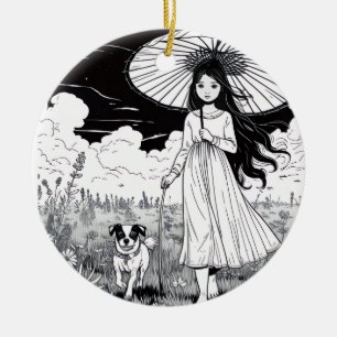 Décoration En Céramique Garden Stroll Girl and Dog