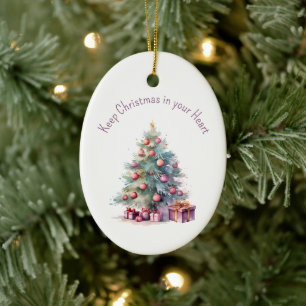 Décoration En Céramique Gardez Noël dans votre coeur Custom Text Tree Oval