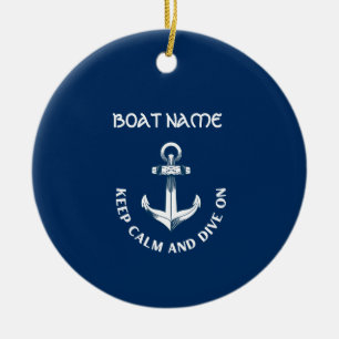 Décoration En Céramique Gardez votre calme et plongez, ancre bleu marine