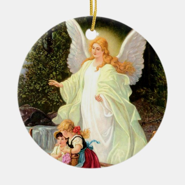 Décoration En Céramique Gardien Angel enfants traversant le pont (Devant)