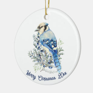 Décoration En Céramique Geai bleu aquarelle Baies bleues Art de campagne