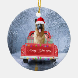Décoration En Céramique German Shepherd Dog in Snow sitting in Christmas 
