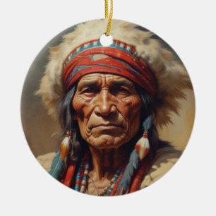 Décoration En Céramique Geronimo Portrait du chef guerrier indien