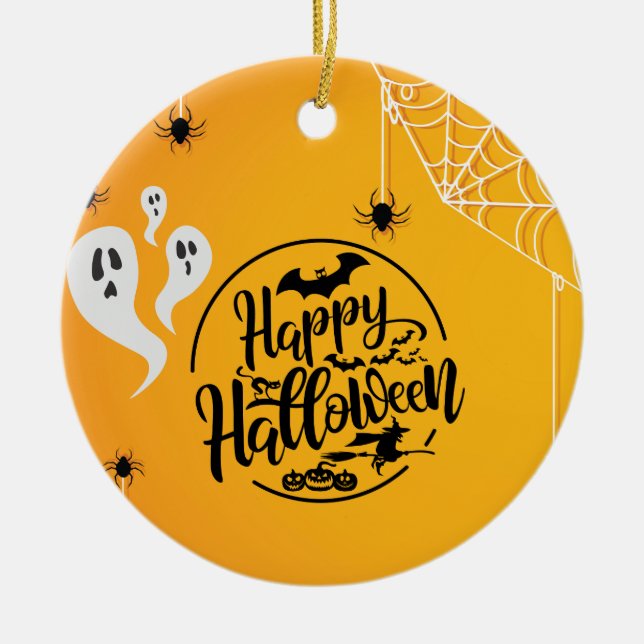 DÉCORATION EN CÉRAMIQUE GHOST BAT SPIDER WEB ILLUSTRATION HALLOWEEN (Devant)