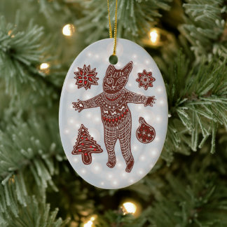Décoration En Céramique Gingerbread Cat & Cookies Christmas Tree Ornament