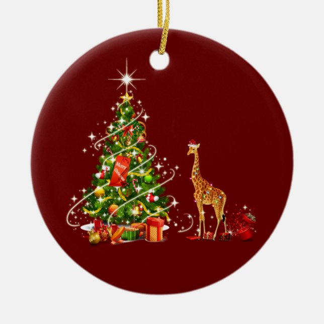 Décoration En Céramique Girafe Avec LUMIÈRE Casquette Noël (Devant)
