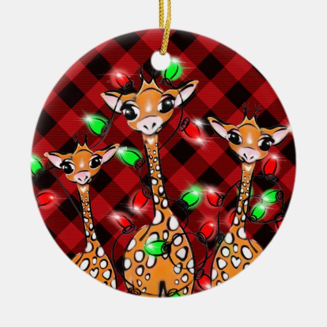 Décoration En Céramique girafes de Noël rouge noir plaid (Devant)