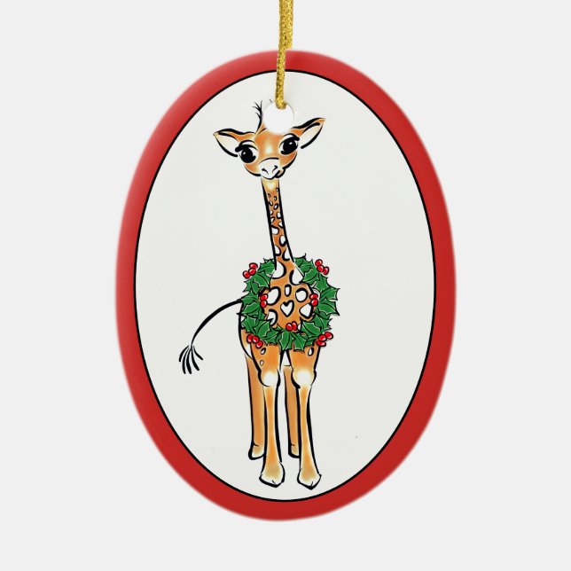 Décoration En Céramique Giraffe de vacances - couronne verte et rouge Holl (Devant)